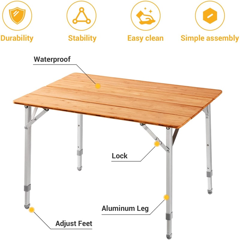 Table de camping pliante en bambou