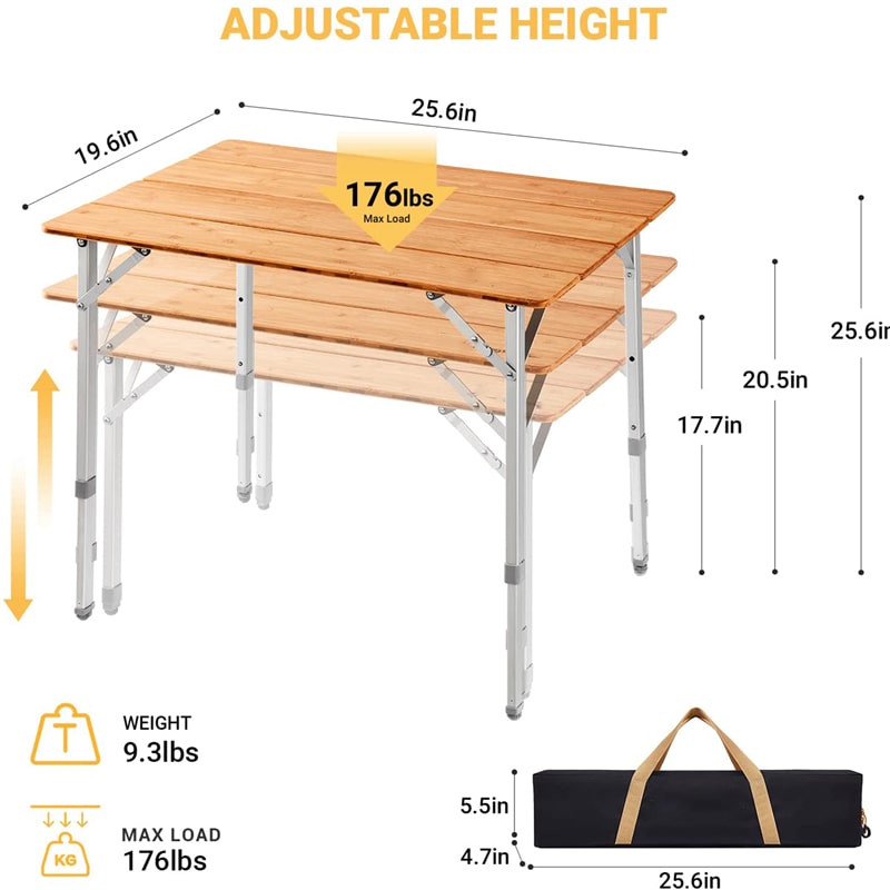 Table de camping pliante en bambou