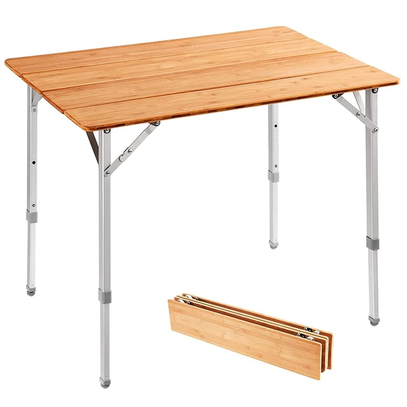 Table de camping pliante en bambou