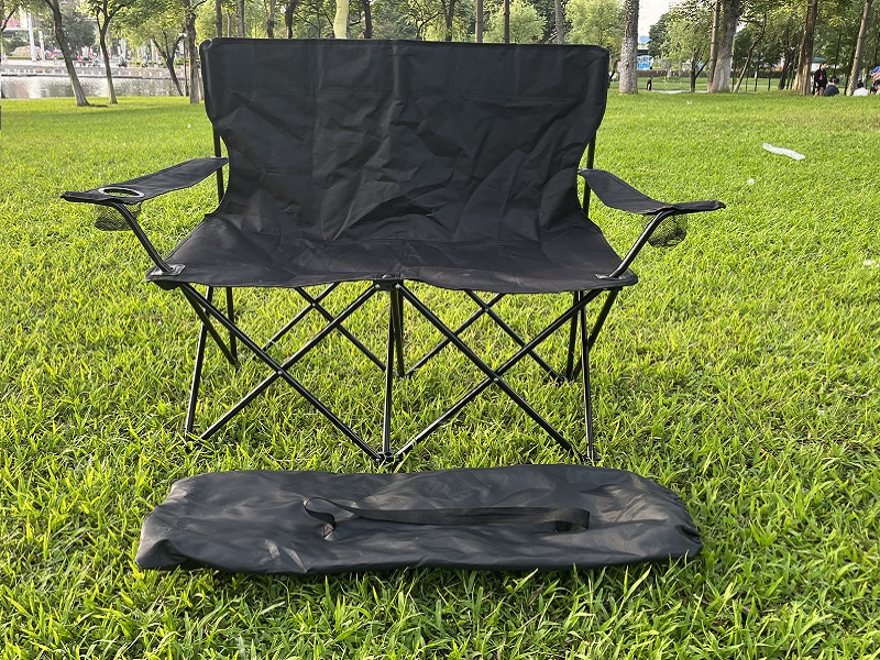 Chaise de camping pliable pour deux personnes avec deux porte-gobelets